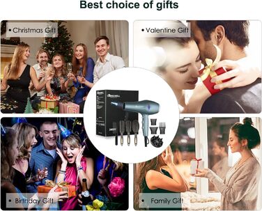 Фен Basuwell Ionen Pro 2100W з дифузором: 3 режими, 2 швидкості, інфрачервовий, AC-двигун (срібний)