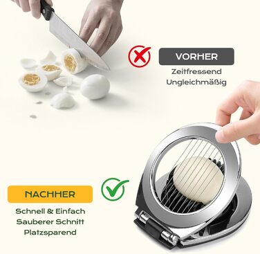 Ніж для яєць BIBURY з нержавіючої сталі 2-в-1, професійний слайсер для яєць, грибів, м'яких фруктів (безпечний для миття у посудомийній машині)