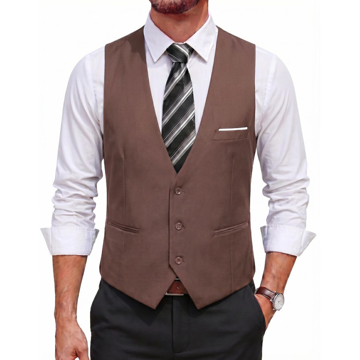 Чоловічий жилет COOFANDY Slim Fit, коричневий S - формальний та повсякденний жилет для костюма або смокінга