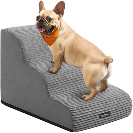 Сходи для собак Feandrea, 3 сходинки, для маленьких собак, котів, водонепроникні, з неслизьким покриттям, знімний чохол, сірий PPS003G01