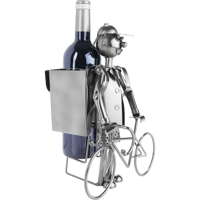 BRUBAKER Wine Bottle Holder Cyclist Metal Sculpture with Gift Card