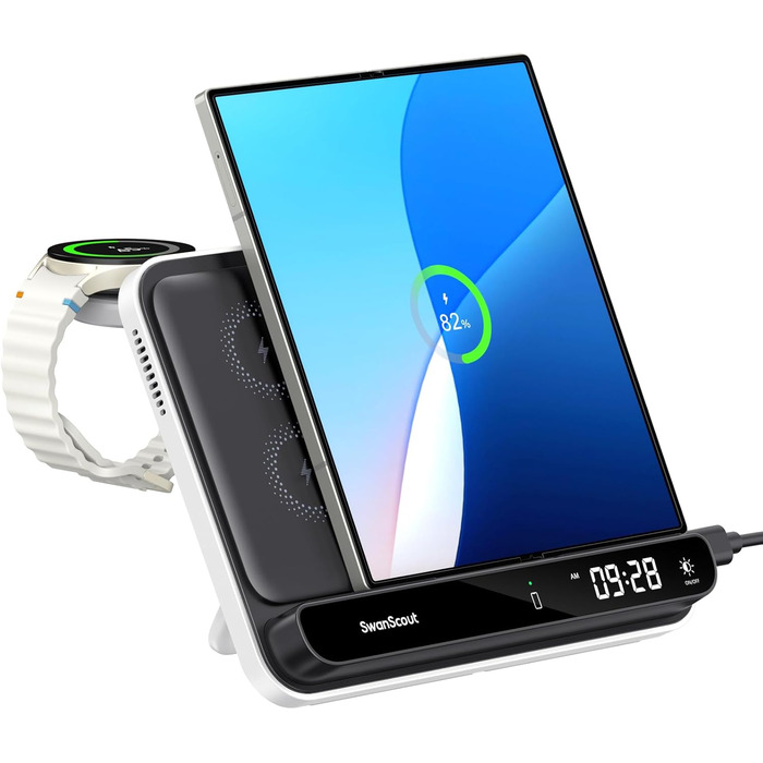 Бездротова зарядка SwanScout 30W для Samsung Galaxy Z Fold 7/S25 Ultra/S25, iPhone 17/16, Galaxy Watch 8/7/6 – швидка зарядка