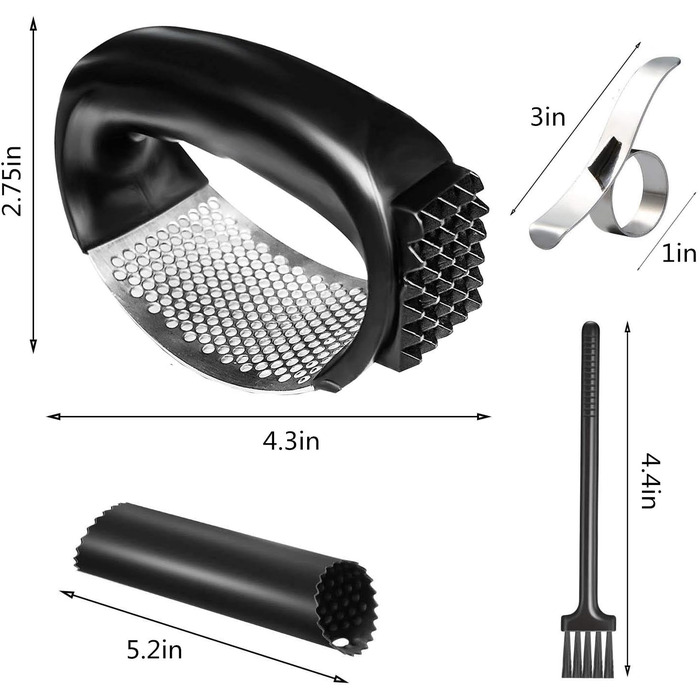 Пресс для часнику та імбиру з важелем, набір з очищувачем для апельсинів, нержавіюча сталь, чорний