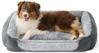 Ліжко для собак Bedsure великих порід – 89x63x17 см, зручне собаче ліжко з м'якою підстилкою, знімний та пральний чохол, антиковзаюча підкладка, сіре, L 89 x 63 x 17 см