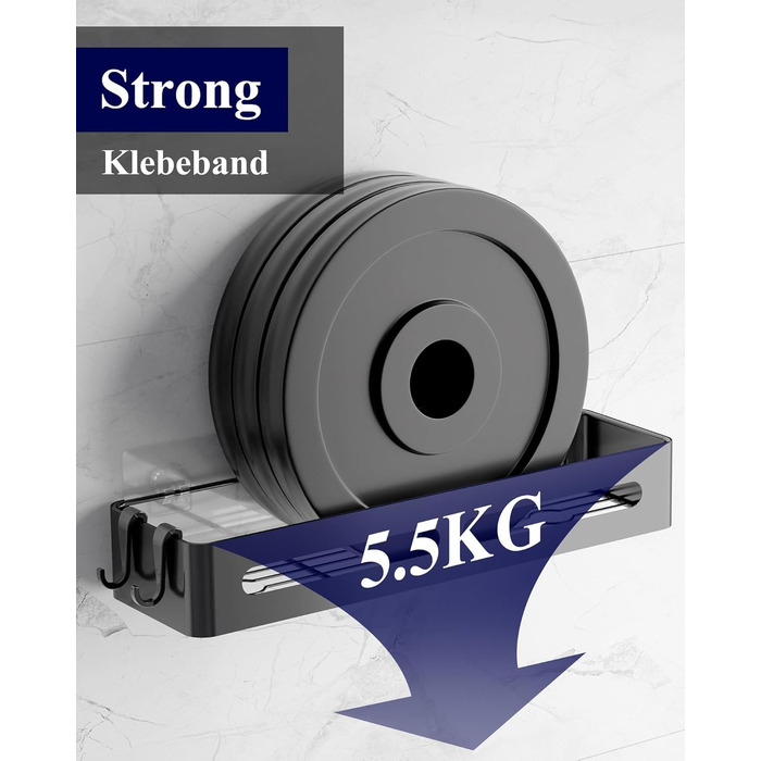 Настінна поличка для душу без свердління Kitsure, 2 шт., чорна, 33.5 x 12.0 x 5.5 см