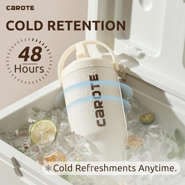 CAROTE Stainless Steel Water Bottle with Straw 960ml, Vacuum Thermos Bottle with Flexible Lid, Leak-Proof, BPA-Free, Double-Walled Insulated Bottle for Hot and Cold Drinks (White)