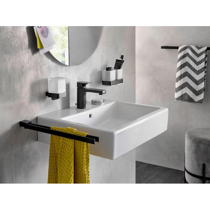 emco LOFT double-glazed glass holder for wall mounting, elegant and compact toothbrush holder made of aluminum and crystal glass, high-quality chrome and satin-finish toothpaste cup, Chrome