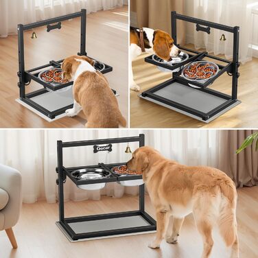 Підвищена годівниця для собак Sunowl, регульована висота та кут, 2 миски, нержавіюча сталь, повільне годування, антиковзаюча підставка