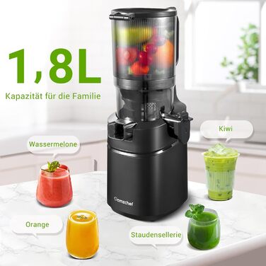 AMZCHEF Automatic All-in-One Juicer, 135MM Opening and 1.8L Juicer for Vegetables and Fruit, 250W Juicer Slow Juicer Test Winner with Triple Filter - Black