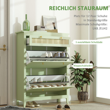 HOMCOM Shoe Cabinet with 2 Flap Shoe Stackers, Shoe Shelf, Shoe Chest for 12 Pairs of Shoes, Shoe Storage for Entryway, Hallway 88 x 30 x 120 cm, Green | Aosom