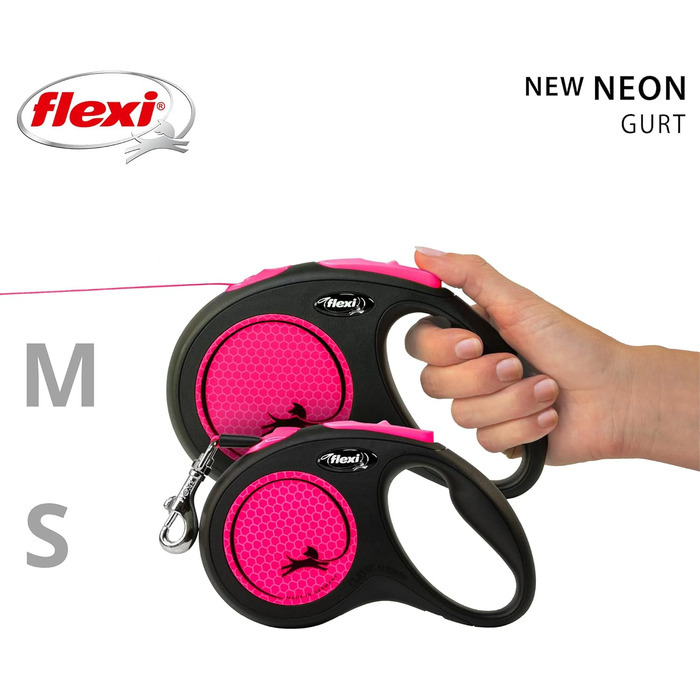 Льовіжа для собак Flexi Neon S, 5 м, чорний/неоновий помаранчевий, світловідбиваючі смуги, рулетка для собак до 15 кг