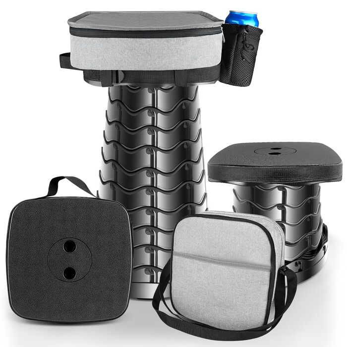 Тeleskopний стільчик-табурет з подушкою та тримачем для напоїв, 485lb, легкий, складаний, стабільний, регульована висота, для активностей на вулиці та в приміщенні, квадратний