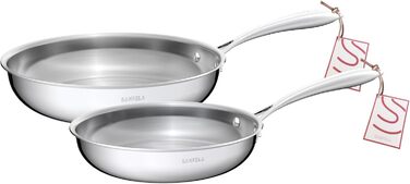 Нержавіюча сковорода з 5-шаровим покриттям, безпечна для посудомийної машини та духовки, індукційна, рівномірний розподіл тепла (24+28 см)