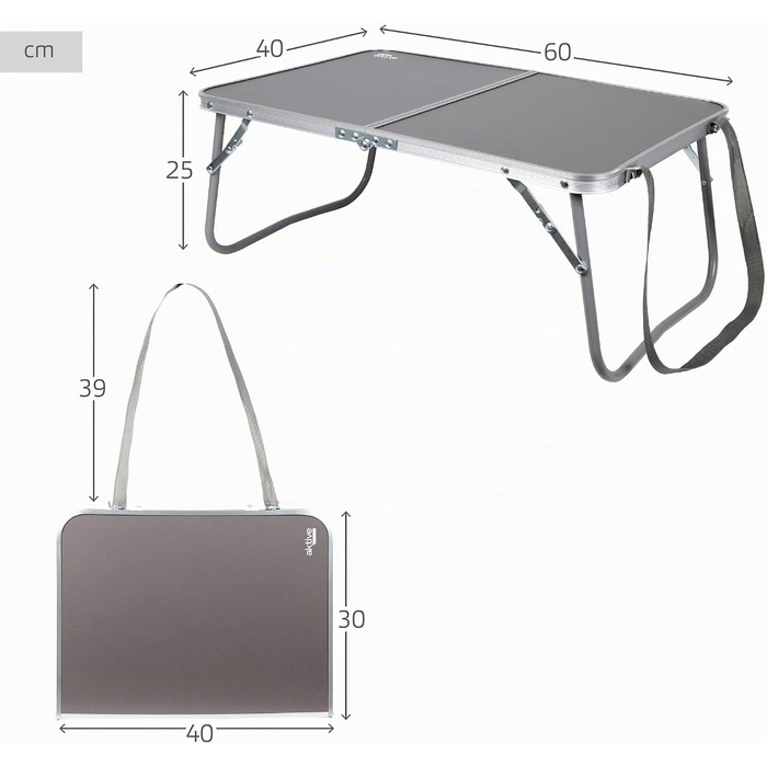 Складний стіл для кемпінгу AKTIVE, алюмінієвий, 60x40x25 см, з ручкою, антрацит. Пікніковий стіл, похідний стіл