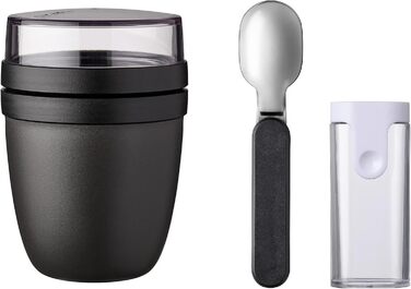 Набір Mepal Lunchpot Ellipse Nordic Black – контейнер для їжі з складаною ложкою, мюслі-бокс для транспортування продуктів