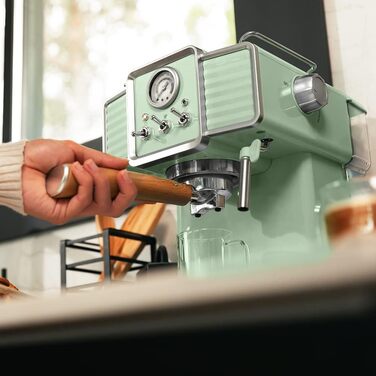 Еспресо-кавоварка Cecotec Express-Kaffeemaschine Power Espresso 20 Tradizionale, 1350 Вт, 20 Bar, з термоблоком та капучинатором, вінтажний дизайн, 1,5 л, світло-блакитний колір