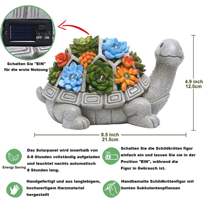 Yeomoo Solar Garden Figurines Turtle Garden Decor for Outdoors, with Succulents and 7 LED Lights Home Balcony Decoration, Cute Figurines Gifts for Women/Mom Decor for Room Terrace