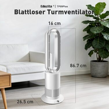 Безлопатевий вентилятор-нагрівач TP18Pro 2-в-1: 10 режимів охолодження, 3 - обігріву, пульт та сенсорне керування, тихий DC-двигун