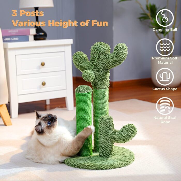 Kratzbaum Kaktus, creative cat tree design, 3 post set, green - 42 * 68.5cm, AY405-HZ--66GN-B (M, Green)