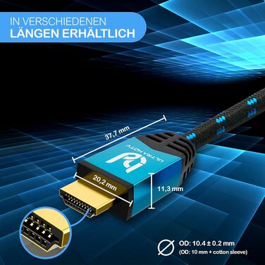 HDMI 2.0b кабель 4K 2 метри для домашнього кіно та геймінгу | Підтримка 4K@60Hz, HDR10+, Dolby Vision, ARC | Сумісний з PS5, Xbox Series X, UHD TV, Blu-Ray Player | Синій