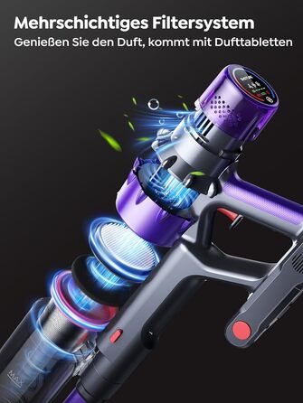 SMOTURE Бездротовий акумуляторний пилосос 600W, 50KPA, 65 хв роботи, самостійна підставка, для дому, з настінною зарядкою, автоматичний режим, знімна батарея, сенсорний дисплей