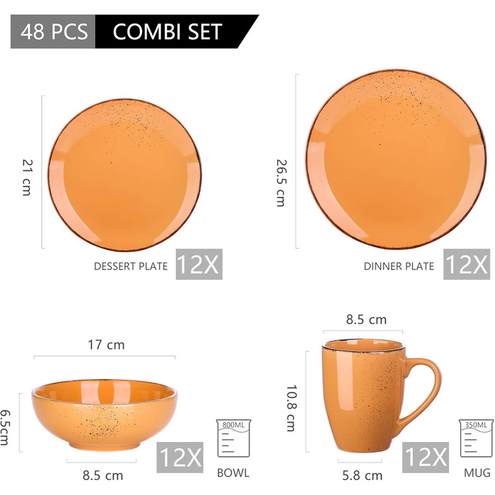 Сервіз Vancasso Serie Navia Teller, 32 елементи, на 8 осіб, сучасний дизайн (Помаранчевий)