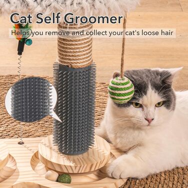 MEWOOFUN 2-Tier Rotating Kitten Toy Cat Toy Self-Entertainment - Cat Toy Roller for Indoor Cats with Natural Sisal Scratcher Cat Self-Groomer, Grey