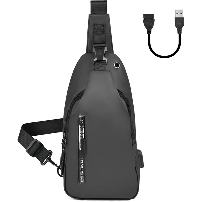 Чоловіча нагрудна сумка Brusttasche з USB-зарядкою, Oxford-тканина, водонепроникна, для спорту, роботи, подорожей (#5 B-сірий)