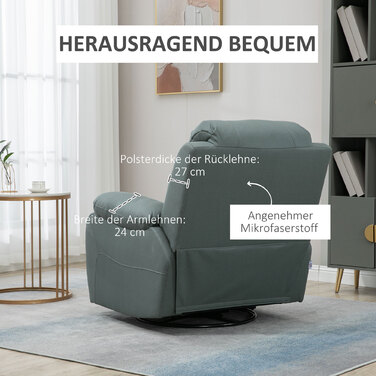 HOMCOM Swivel TV Chair, 135° Reclining, Weight Capacity 330 lbs, Reclining Chair with Footrest for Living Room & Bedroom, Polyester, Green