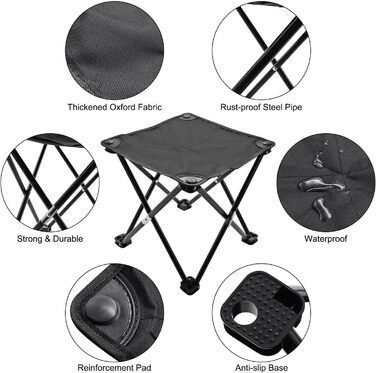 Складний туристичний стільчик для кемпінгу, риболовлі та пікніків. Легкий, портативний, з міцними ніжками та сумкою для перенесення (31 x 31 x 33 см)