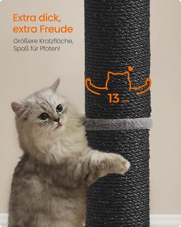 Feandrea Cat Tree, 85 cm (33.5 inches) tall, scratching post, 13 cm (5.1 inches) thick trunk, cat tree, scratching trunk for medium and large cats, sisal trunk, with plush ball and bell, PCA041G01 (ink black)