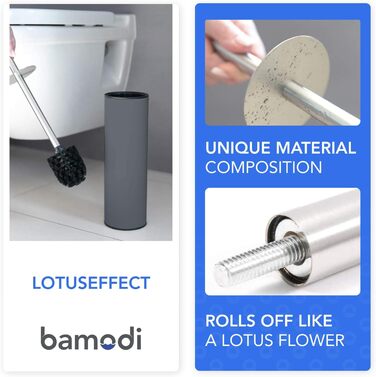 Щітка для унітазу Bamodi з підставкою - щітка для унітазу з довгою ручкою та жорсткою щетиною для ретельного та легкого прибирання - ідеальна для ванної кімнати та гостьового туалету (Матовий сірий, 1)