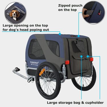 DOGGYHUT® Преміум велопричіп для собак середнього розміру, до 23 кг, синій, складання