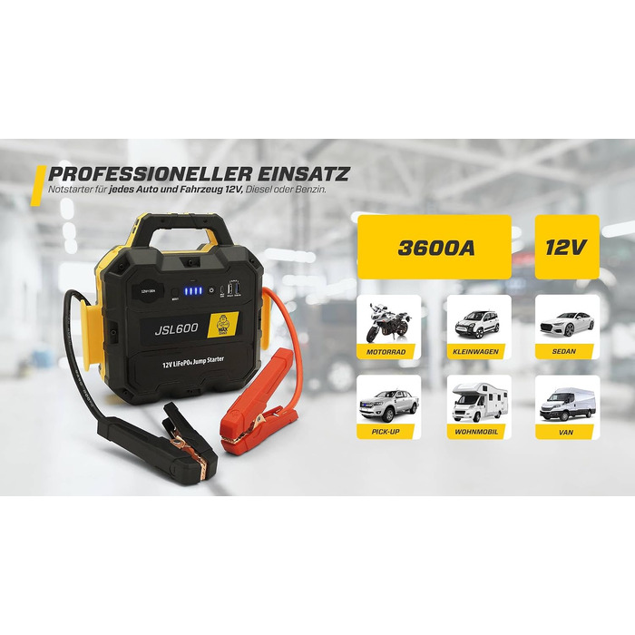 Бустерний пускач MAXTOOLS JS500 2200A 22Ah для авто та мікроавтобусів 12V (бензин/дизель), Powerbank з LED-ліхтарем та USB-портом