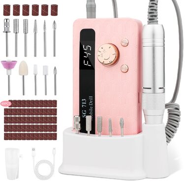 Електричний фрезер для нігтів Ziweo з LED дисплеєм, 45000 об/хв, для манікюру та педикюру, для гелю, акрилу, акригелю, Shellac