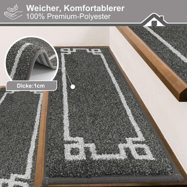 Килимочки на сходи BEQHAUSE, 4 шт., самоклеючі, для дітей, літніх людей та домашніх тварин, 100% поліестер, TPE-підкладка, 22x70 см, темно-сірий