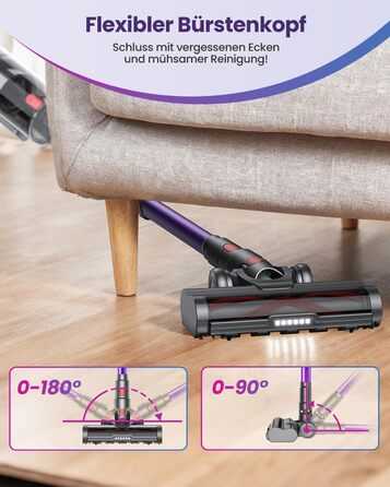 Бездротовий акумуляторний пилосос з 2 акумуляторами, 150 хв роботи, 55000 Па, 600 Вт, об'єм 2.0 л, з дисплеєм, антизаплутана щітка, самостійна парковка, настінна зарядка, 11-шарова фільтрація для шерсті тварин, килимів та твердих поверхонь