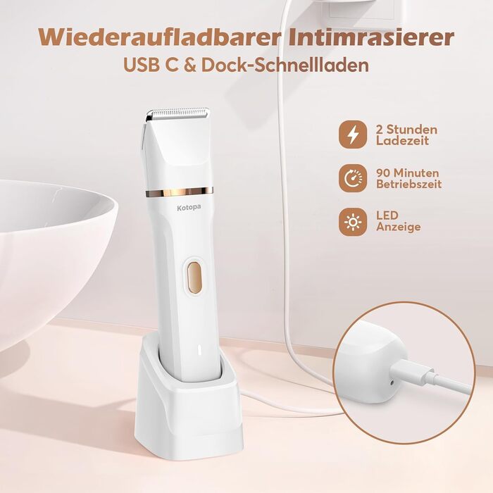 Електричний тример для інтимної зони для жінок 3-в-1, для бікіні, обличчя та тіла, бездротовий, водонепроникний, для чутливої шкіри (білий)