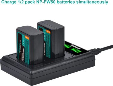 Зарядний пристрій для акумулятора NP-FW50 Hisewen Dual - сумісний з Sony ZV-E10, A6000, A6100, A6300, A6400, A6500, A7, A7 II, A7S, A7S II, A7R, A7R II, NEX-7, NEX-6