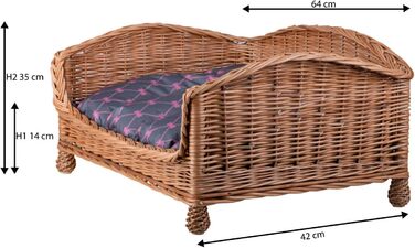 Корзина для собак і котів з ротангу з м'яким лежаком - лежак для тварин, корзина для собак, корзина для котів, собаче ліжко, котяче ліжко (64x42 H35, сірий)