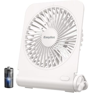 EasyAcc USB вентилятор: мініатюрний, тихий, настільний з гарантією 2 роки. Потужний, з 3 швидкостями, поворот на 360 градусів. Ідеальний для офісу, дому, робочого столу. (Білий, прямокутний, акумулятор 4000mAh)