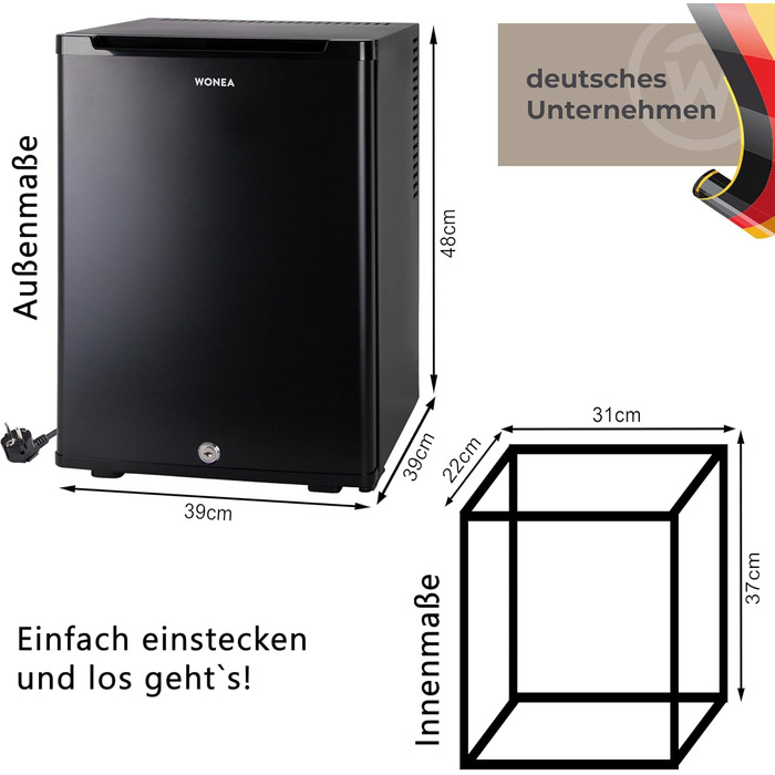 Міні-холодильник 28 літрів з замком, безшумний, з підсвічуванням, для вина, дверцята відкидні, 4°-14°C