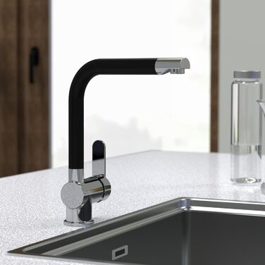 Шутер кухонний змішувач RIO 360° (хром/чорний мат), поворотний вилив, для однієї/двох мийок