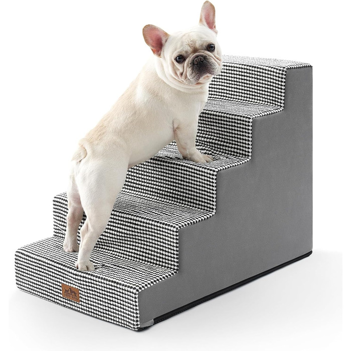 COZY KISS Dog Stairs for Small Dogs, Wide Steps Pet Stairs for Bed Couch Car, 60cm High High-Density Foam Cat Stairs with Removable Cover (7x0x60cm, ) (Black & White, 5, 75x50x60cm)