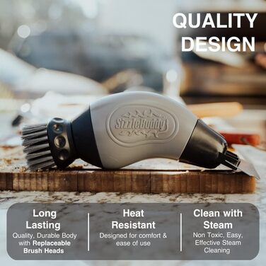 Sizzle Buddy Grill Brush with Scraper – Stainless Steel Grill Cleaning Brush – Safe, Durable, Heat-Resistant Bristles – Easily Removes Grease and Food – No Scratch Cleaning