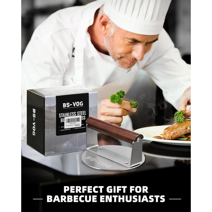 Пресс для бургера з нержавіючої сталі з дерев'яною ручкою, 15.24 см - Burger Smasher для смаження м'яса, стейків, бекону, подарунок