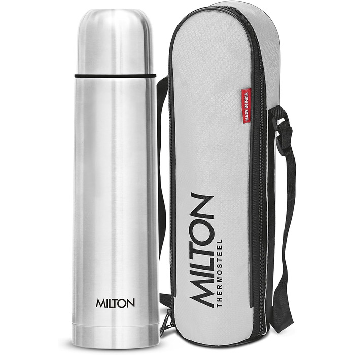 Термос Milton Thermosteel Flip Lid 1000 мл, вакуумна stainless steel пляшка для напоїв (гаряче/холодне до 24 год), герметична, срібляста