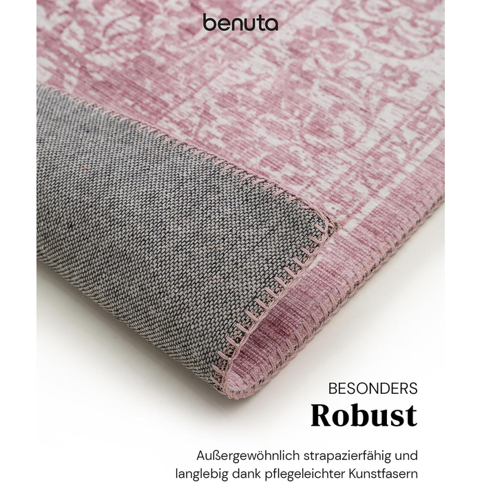benuta pop Laury Rug - Synthetic Fiber - Rectangular & in Vintage Style - Easy Care for Living Room Bedroom, Pink, 200x300 cm 200 x 300 cm (Rectangular) Pink