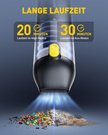 AUXITO Міні-пилосос ручний акумуляторний 24000 Па для авто, дому, тварин з функцією видування, USB-C зарядка, 30 хв роботи