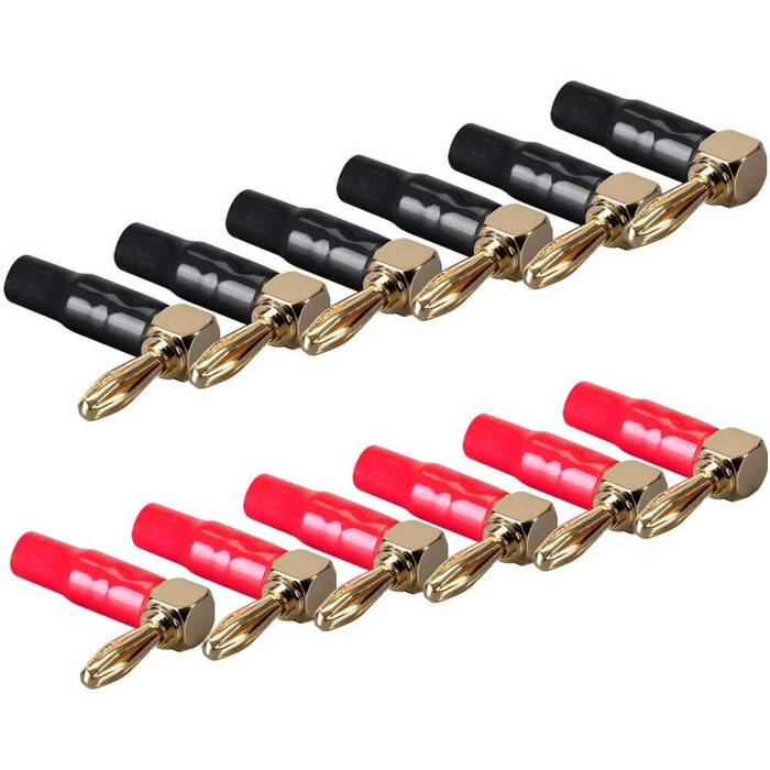 Goaycer: 12 шт. бананові конектори для акустичних кабелів, кутові, 24K позолота
